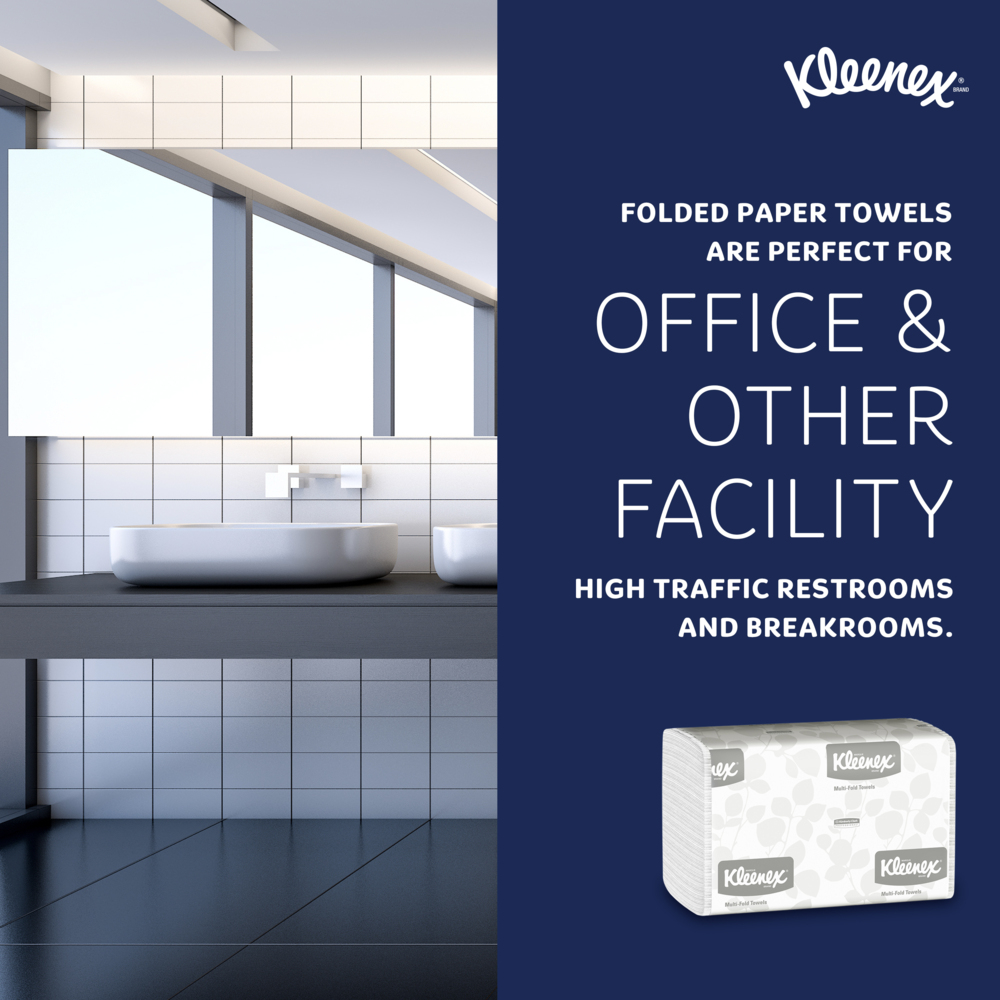 Kleenex® Multifold Paper Towels (02046), 1-Ply, 9.2" x 9.4" sheets, White, (150 Sheets/Pack, 8 Packs/Case, 1,200 Sheets/Case) - 02046