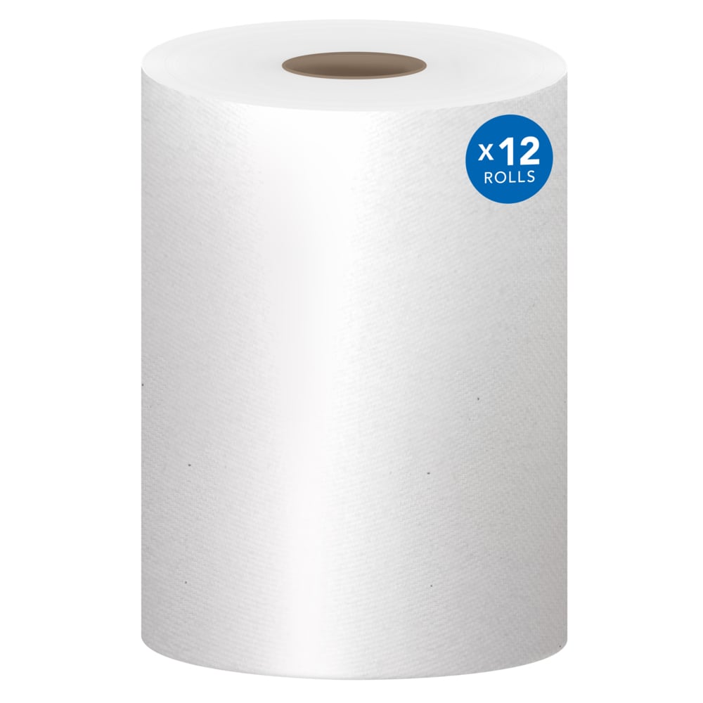 Essuie-mains en rouleau universels Scott® Essential (02068), avec technologie Absorbency Pockets™, mandrin de 3,81 cm (1,5 po), blancs (400 pi/rouleau, 12 rouleaux/caisse, 4 800 pi/caisse) - 02068