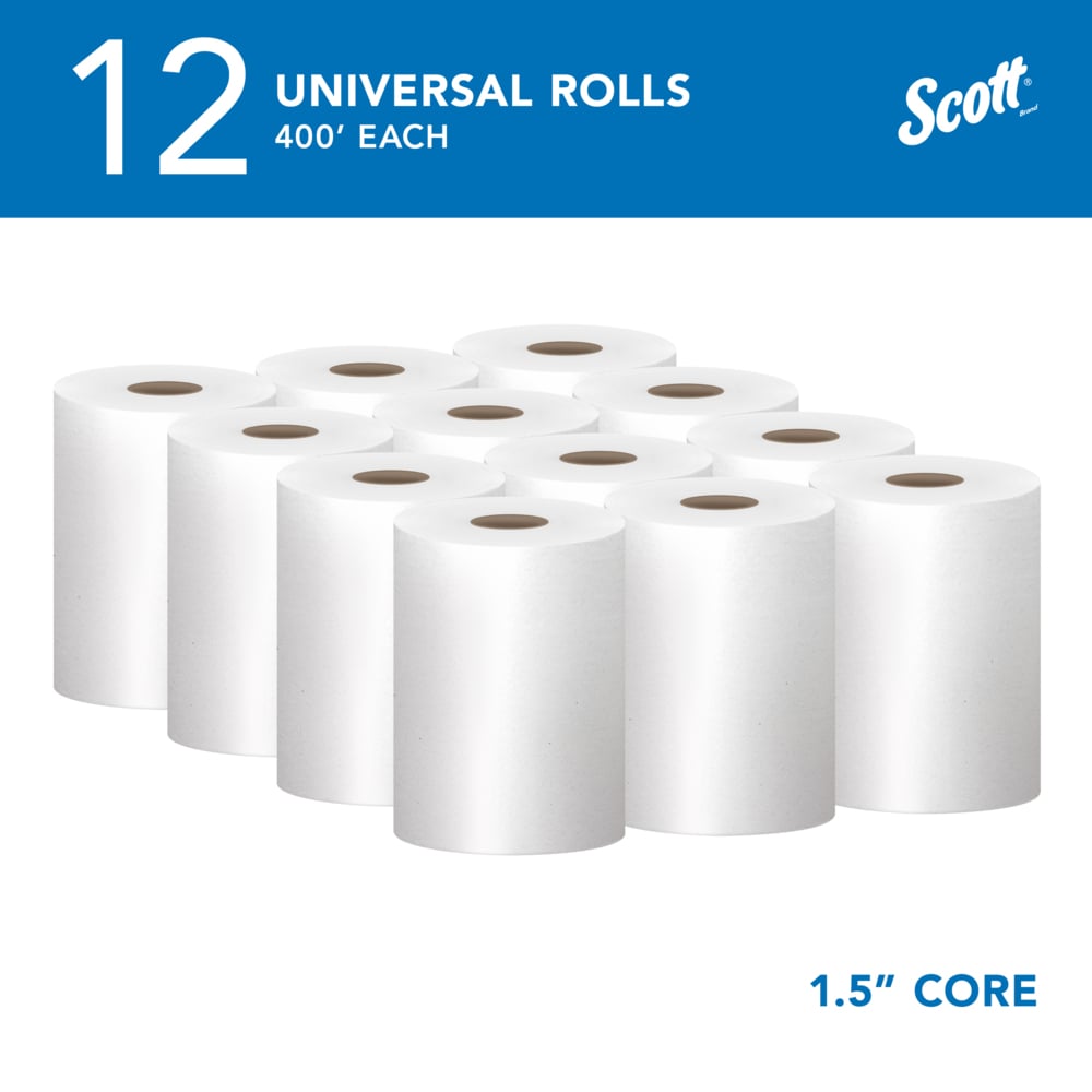 Scott® Essential Universal Hard Roll Towels (02068), with Absorbency Pockets™, 1.5" Core, White, (400'/Roll, 12 Rolls/Case, 4,800'/Case) - 02068
