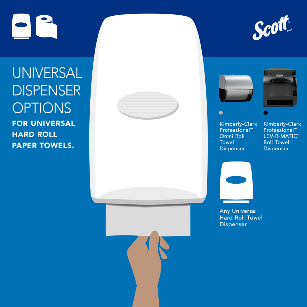 Scott® Essential Universal Hard Roll Towels (02068), with Absorbency Pockets™, 1.5" Core, White, (400'/Roll, 12 Rolls/Case, 4,800'/Case) - 02068