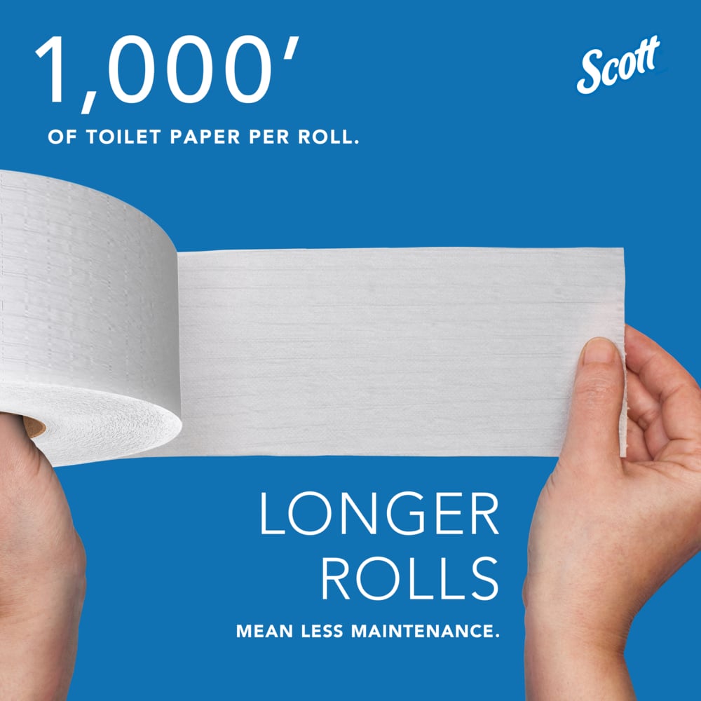 Scott® High-Capacity Jumbo Roll Toilet Paper (03148), 2-Ply, White, Non-perforated, Compact Case for Easy Storage, (1,000'/Roll, 4 Rolls/Case, 4,000'/Case) - 03148