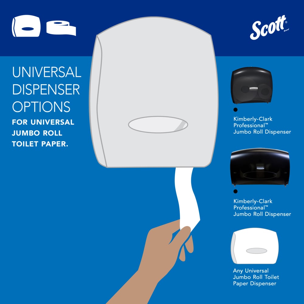 Scott® High-Capacity Jumbo Roll Toilet Paper (03148), 2-Ply, White, Non-perforated, Compact Case for Easy Storage, (1,000'/Roll, 4 Rolls/Case, 4,000'/Case) - 03148