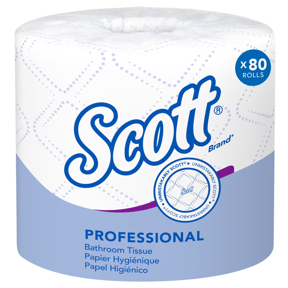 Scott® Professional Standard Roll Toilet Paper (04460), with Elevated Design, 2-Ply, White, Individually wrapped rolls, (550 Sheets/Roll, 80 Rolls/Case, 44,000 Sheets/Case)