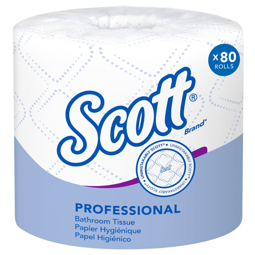 Papier hygiénique en rouleau standard Scott® Professional (04460), avec design rehaussé, 2 épaisseurs, blanc, rouleaux emballés individuellement (550 feuilles/rouleau, 80 rouleaux/caisse, 44 000 feuilles/caisse) - 04460