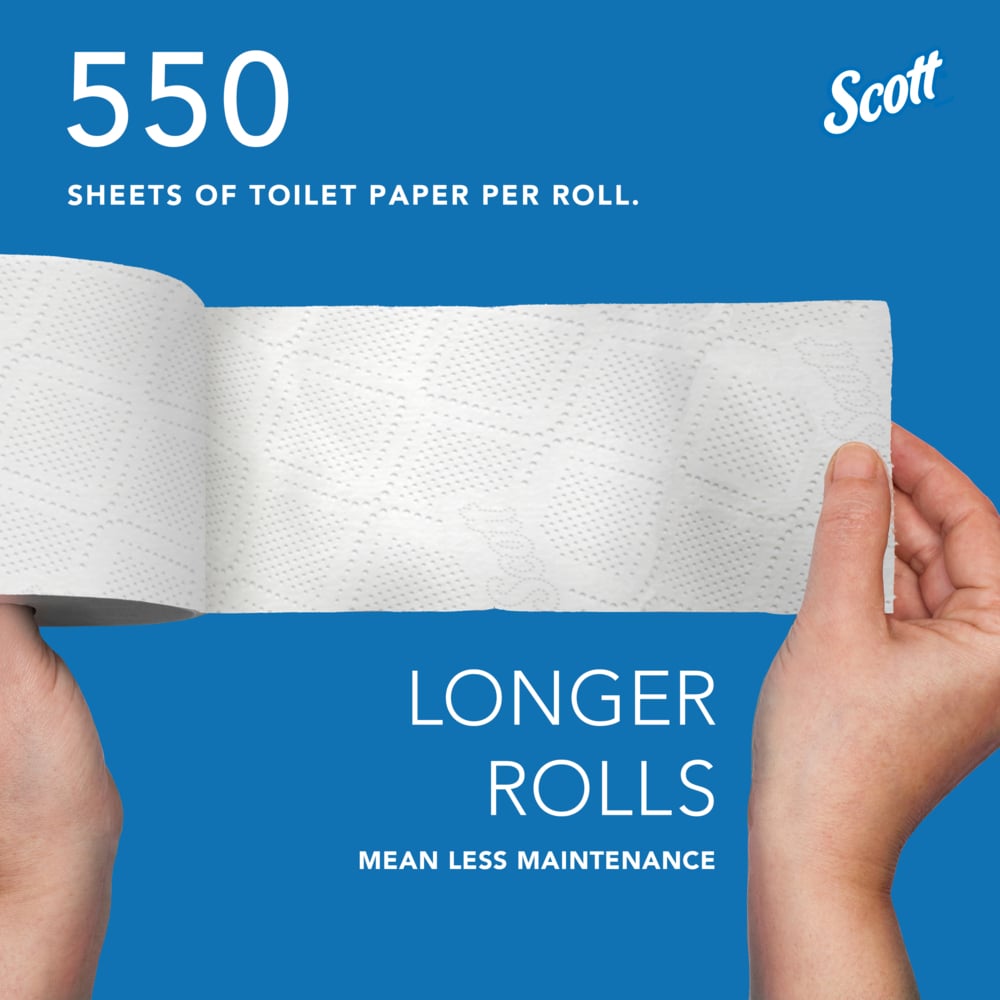 Scott® Professional Standard Roll Toilet Paper (04460), with Elevated Design, 2-Ply, White, Individually wrapped rolls, (550 Sheets/Roll, 80 Rolls/Case, 44,000 Sheets/Case) - 04460