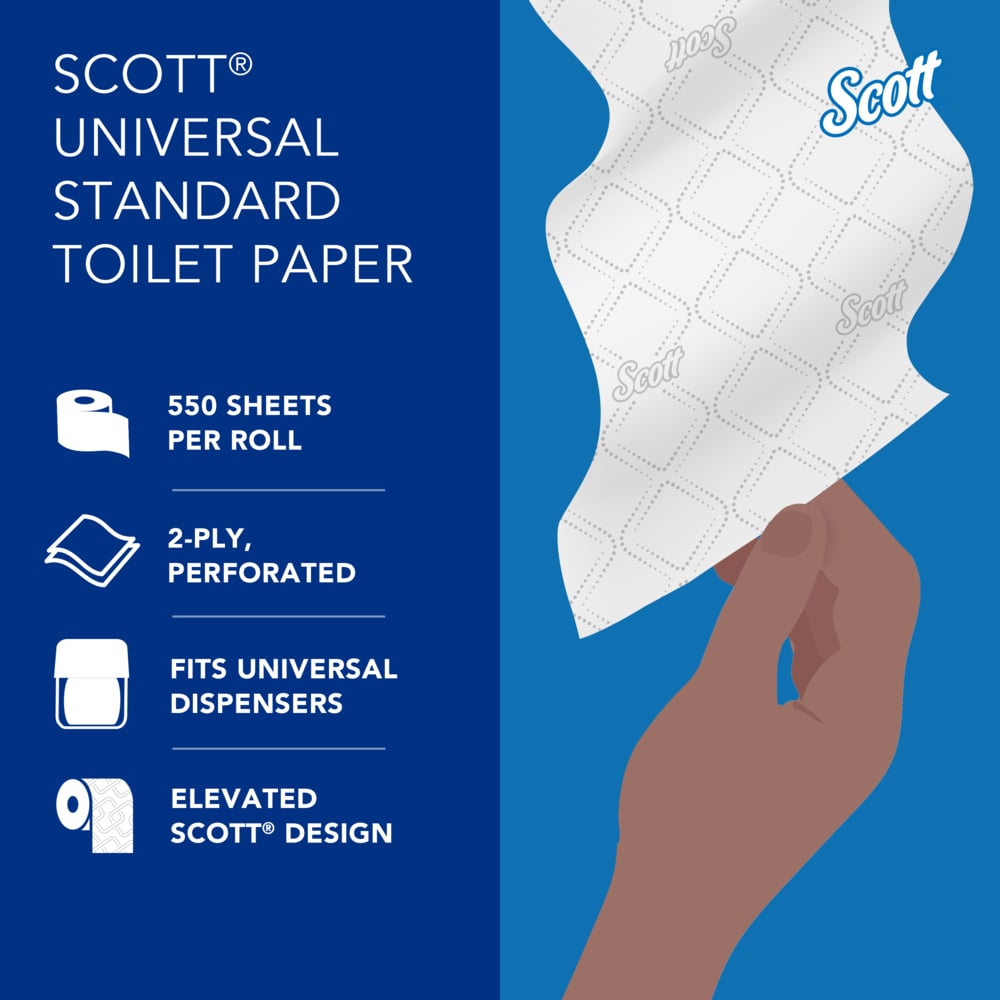 Scott® Professional Standard Roll Toilet Paper (04460), with Elevated Design, 2-Ply, White, Individually wrapped rolls, (550 Sheets/Roll, 80 Rolls/Case, 44,000 Sheets/Case) - 04460