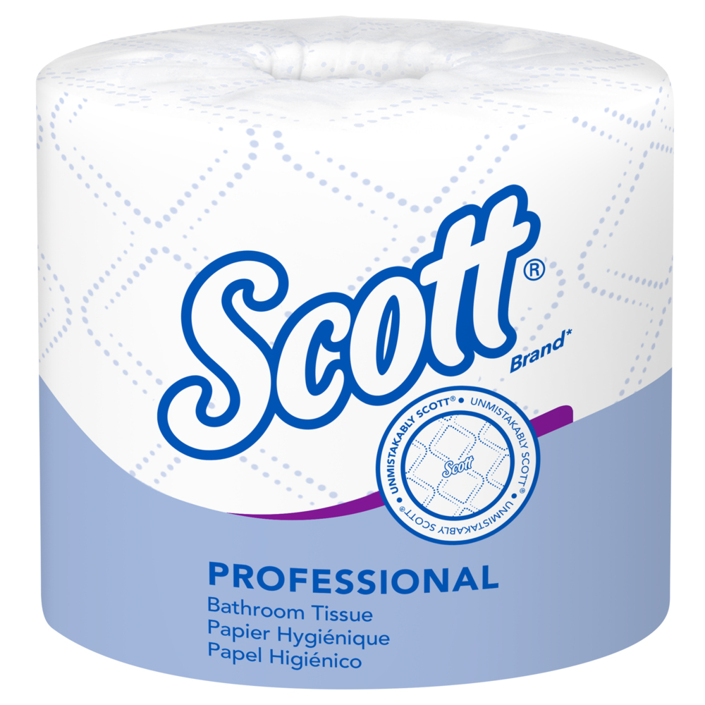 Papier hygiénique en rouleau standard Scott® Professional (04460), avec design rehaussé, 2 épaisseurs, blanc, rouleaux emballés individuellement (550 feuilles/rouleau, 80 rouleaux/caisse, 44 000 feuilles/caisse) - 04460