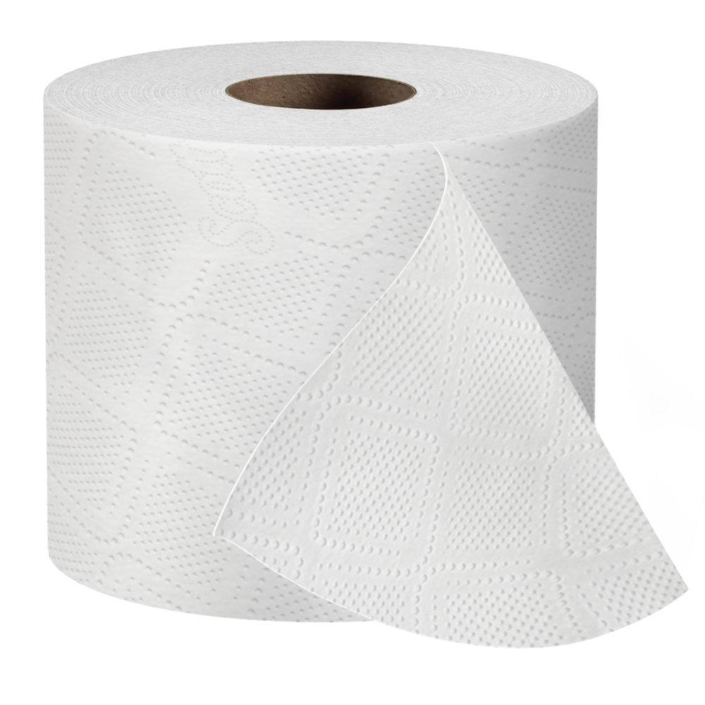 Papier hygiénique en rouleau standard Scott® Professional (04460), avec design rehaussé, 2 épaisseurs, blanc, rouleaux emballés individuellement (550 feuilles/rouleau, 80 rouleaux/caisse, 44 000 feuilles/caisse) - 04460