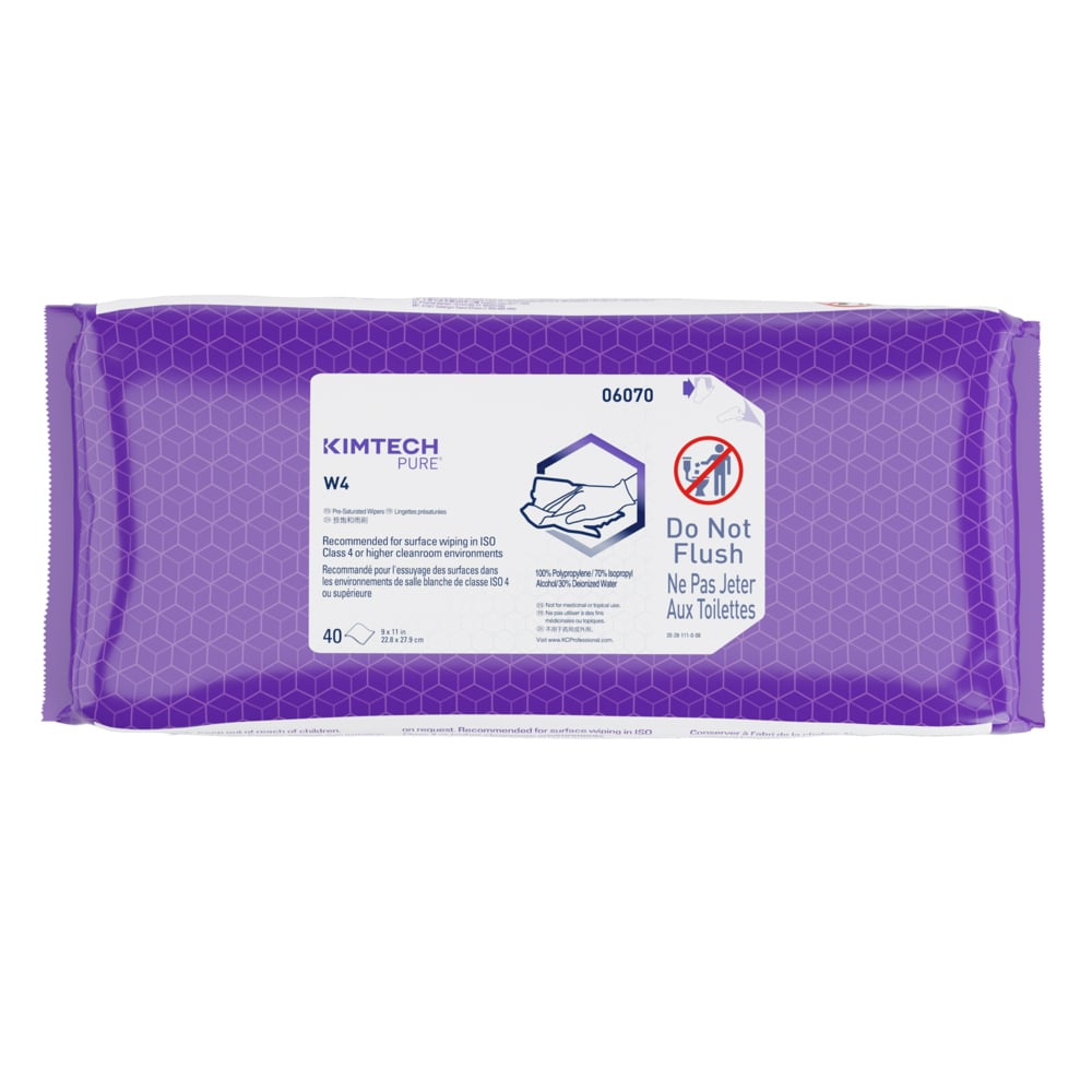 Kimtech™ W4 Pre-Saturated Wipes (06070), Pre-Saturated Alcohol Wipes, White (40 Sheets/Pack, 10 Packs/Case, 400 Sheets/Case) - 06070