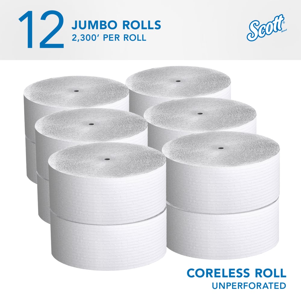 Scott® Coreless High-Capacity Jumbo Roll Toilet Paper (07005), 1-Ply, White, (2,300'/Roll, 12 Rolls/Case, 27,600'/Case) - 07005