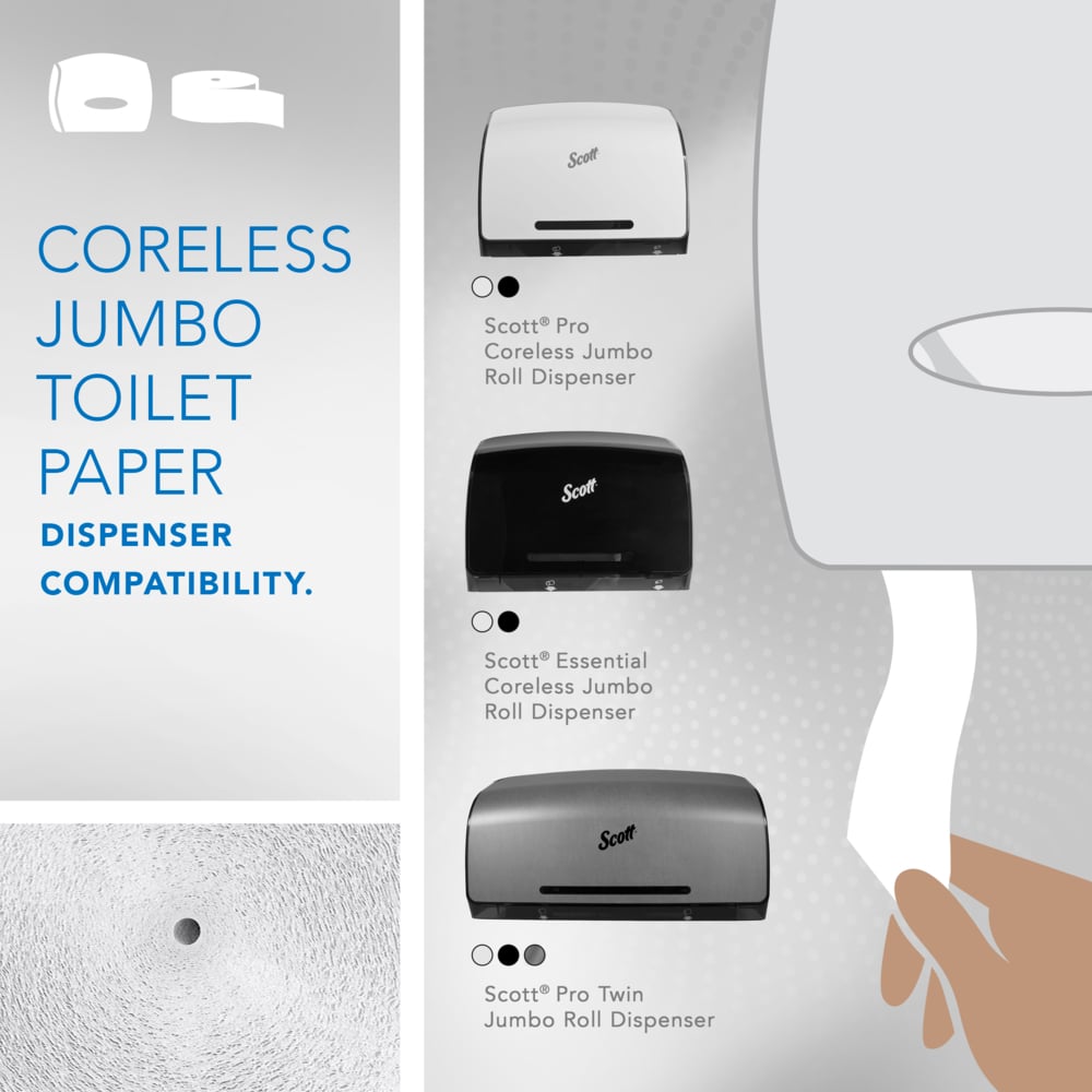 Scott® Coreless High-Capacity Jumbo Roll Toilet Paper (07005), 1-Ply, White, (2,300'/Roll, 12 Rolls/Case, 27,600'/Case) - 07005