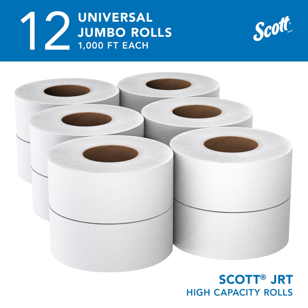 Scott® High-Capacity Jumbo Roll Toilet Paper (07805), 2-Ply, White, Non-perforated, (1,000'/Roll, 12 Rolls/Case, 12,000'/Case) - 07805