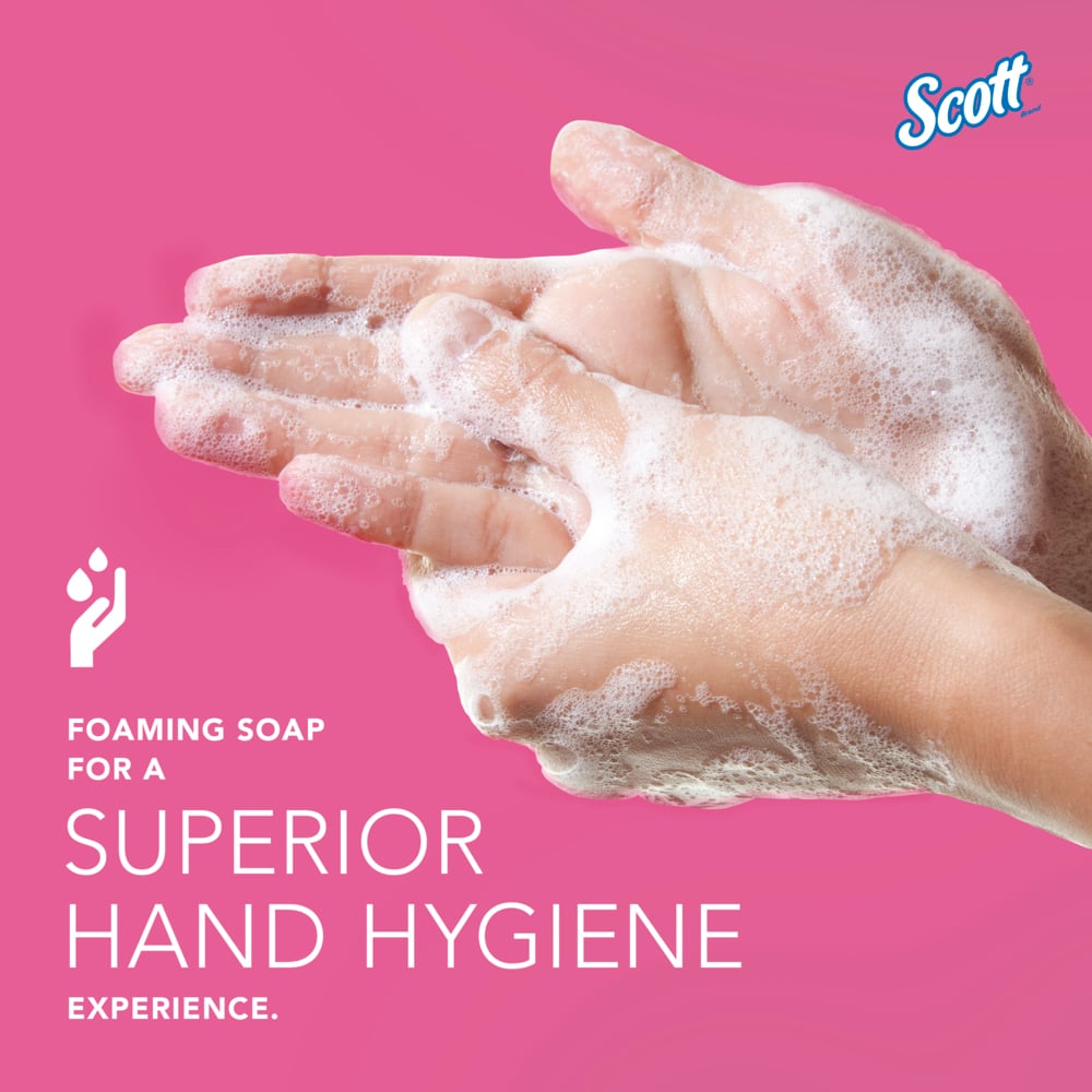 Scott® Foam Hand Soap with Moisturizers (11280), 1.5 L Pink, Floral Scent Under-Counter Hand Soap Refills for Kimberly-Clark Professional® Automatic Counter-Mount Dispensers (2 Bottles/Case) - 11280