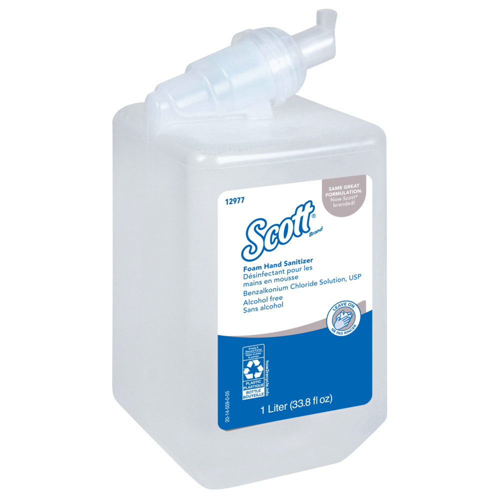 Désinfectant en mousse sans alcool pour les mains Scott Essential (12977), transparent, inodore, cartouche de 1 L pour distributrice manuelle, 6/caisse - 12977