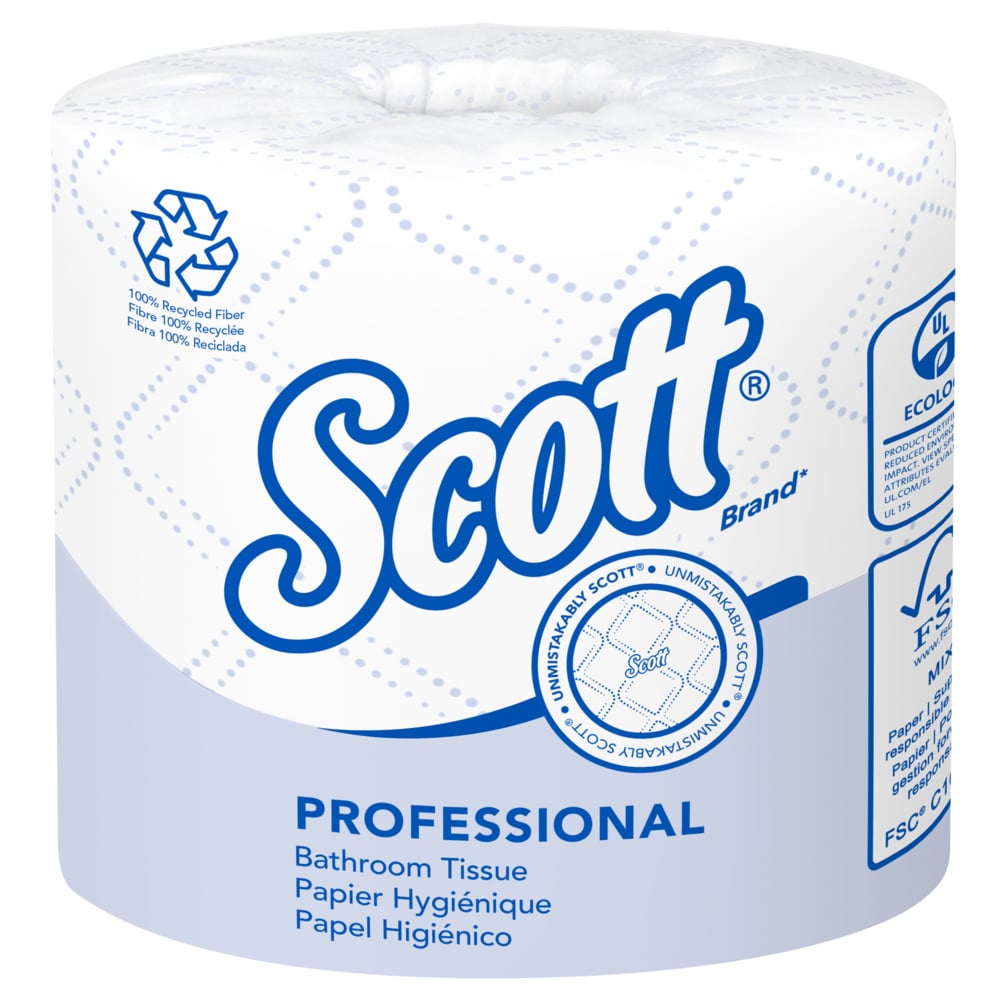 Scott® Professional 100% Recycled Fiber Standard Roll Toilet Paper (13217), with Elevated Design, 2-Ply, White, Individually wrapped rolls, (473 Sheets/Roll, 80 Rolls/Case, 37,840 Sheets/Case) - 13217