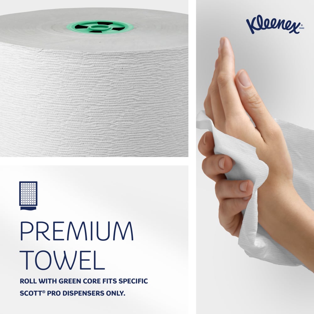 Kleenex® Hard Roll Paper Towels (25630), with Premium Absorbency Pockets™, for Green Core Dispensers, White, (700'/Roll, 6 Rolls/Case, 4,200'/Case) - 25630