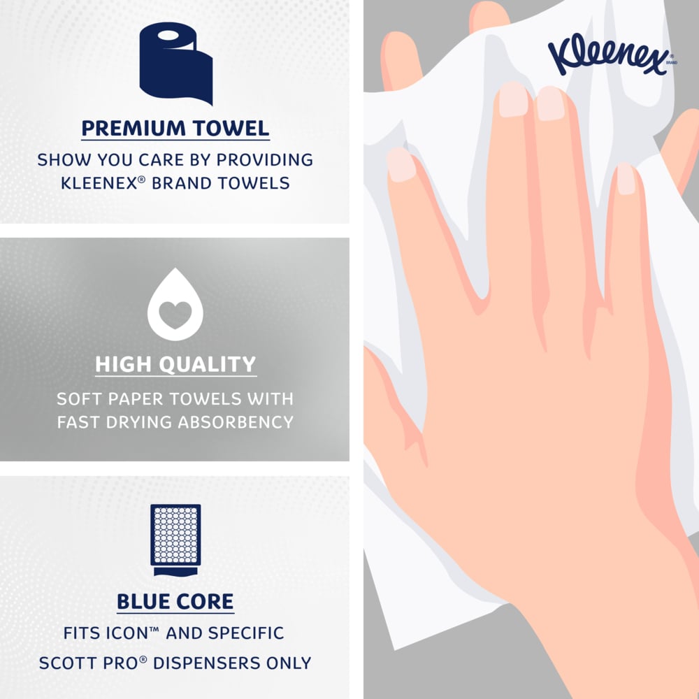 Kleenex® Hard Roll Paper Towels (25637), with Premium Absorbency Pockets™, for Blue Core Dispensers, White, (700'/Roll, 6 Rolls/Case, 4,200'/Case) - 25637