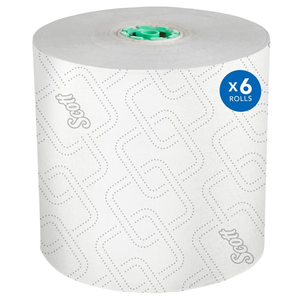 Essuie-mains en rouleau grande capacité Scott® Pro™ (25700), avec design rehaussé et technologie Absorbency Pockets™, pour les distributrices avec mandrin vert, blancs (1 150 pi/rouleau, 6 rouleaux/caisse, 6 900 pi/caisse) - 25700