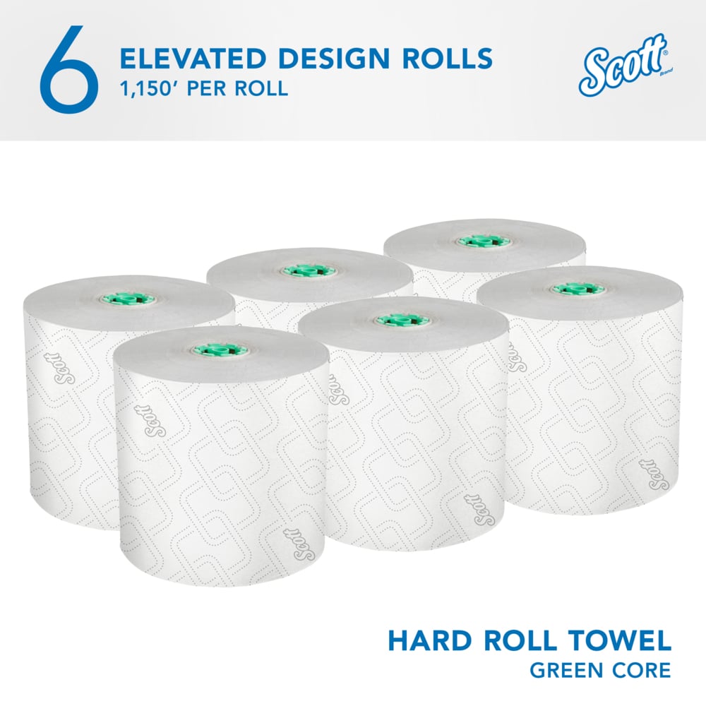 Scott® Pro™ High-Capacity Hard Roll Towels (25700), with Elevated Design and Absorbency Pockets™, for Green Core Dispensers, White, (1,150'/Roll, 6 Rolls/Case, 6,900'/Case) - 25700