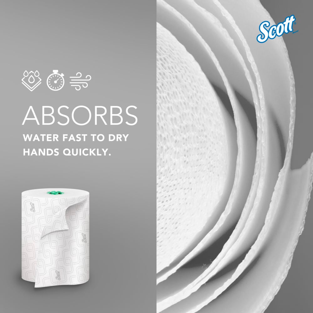 Scott® Pro™ High-Capacity Hard Roll Towels (25700), with Elevated Design and Absorbency Pockets™, for Green Core Dispensers, White, (1,150'/Roll, 6 Rolls/Case, 6,900'/Case) - 25700