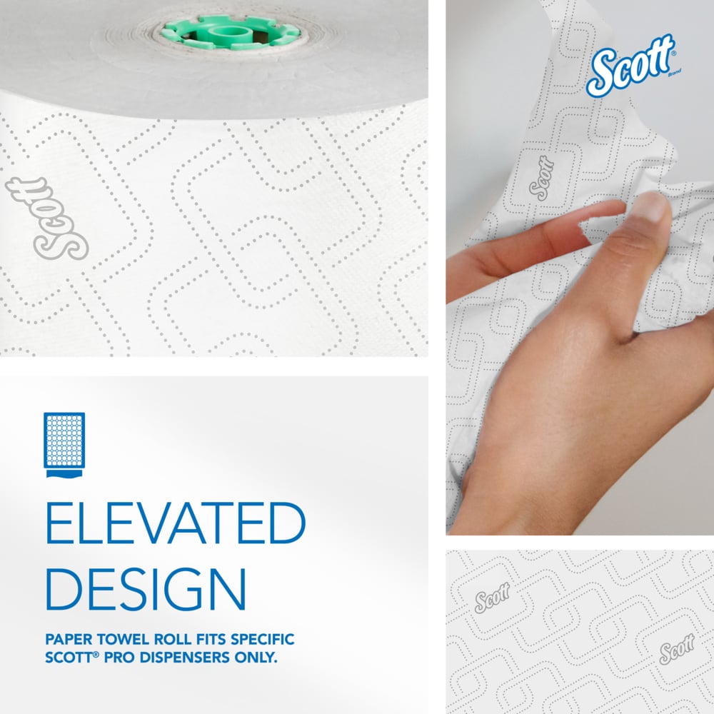 Scott® Pro™ High-Capacity Hard Roll Towels (25700), with Elevated Design and Absorbency Pockets™, for Green Core Dispensers, White, (1,150'/Roll, 6 Rolls/Case, 6,900'/Case) - 25700