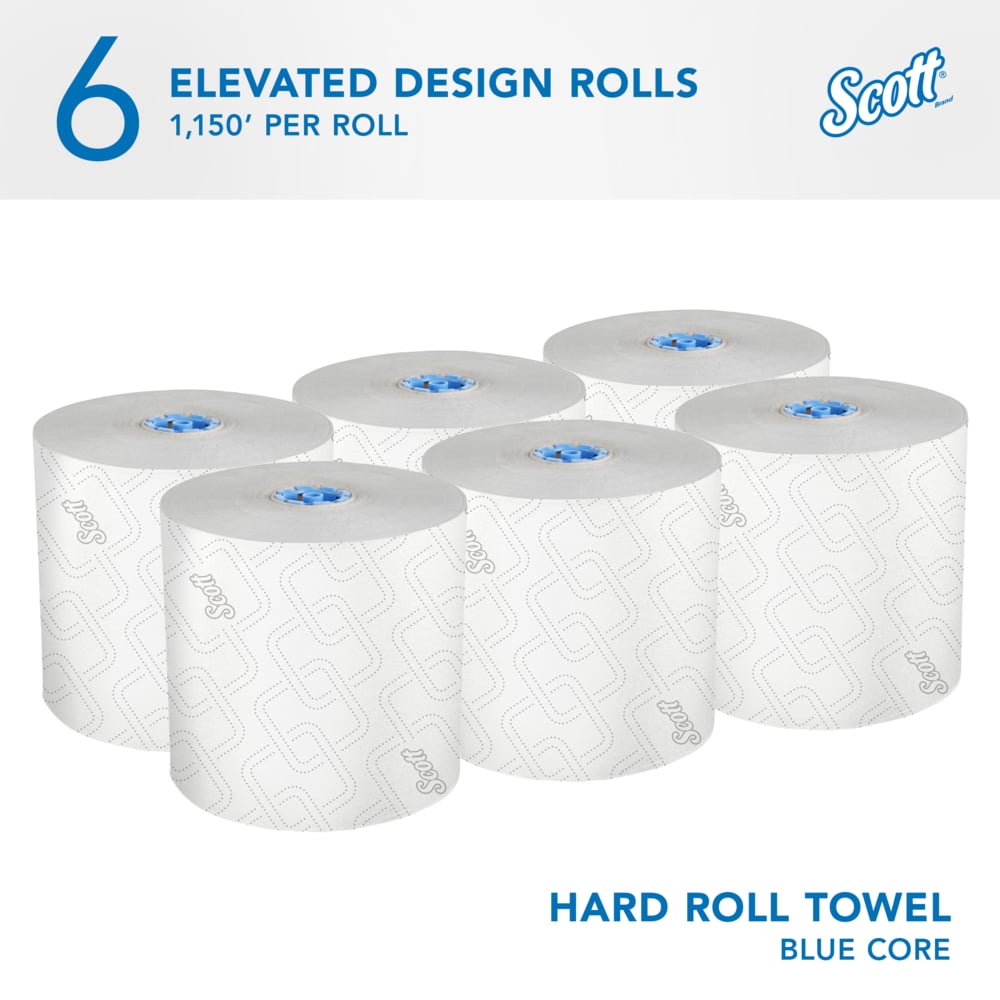 Scott® Pro™ High-Capacity Hard Roll Towels (25702), with Elevated Design and Absorbency Pockets™, for Blue Core Dispensers, White, (1,150'/Roll, 6 Rolls/Case, 6,900'/Case) - 25702