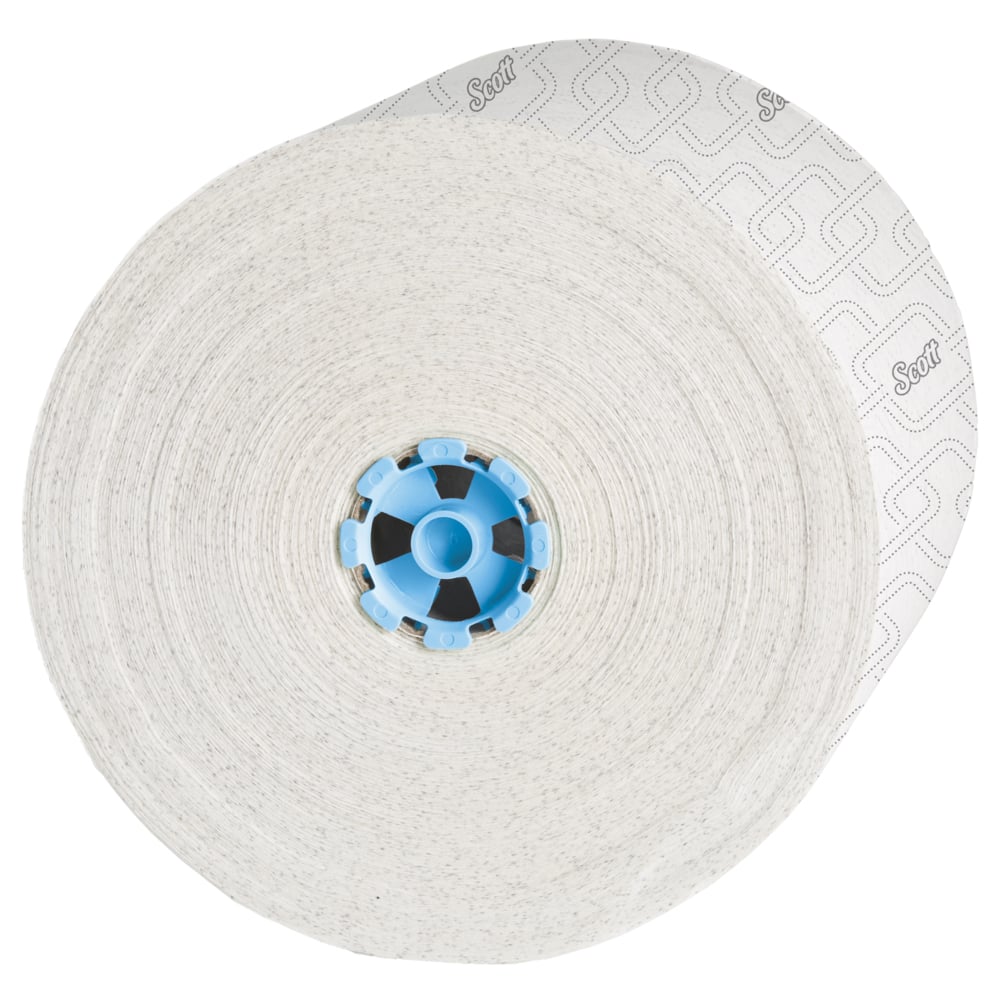 Essuie-mains en rouleau grande capacité Scott® Pro™ (25702) avec design rehaussé et technologie Absorbency Pockets™, pour les distributrices avec mandrin bleu, blanc (1 150 pi/rouleau, 6 rouleaux/caisse, 6 900 pi/caisse) - 25702