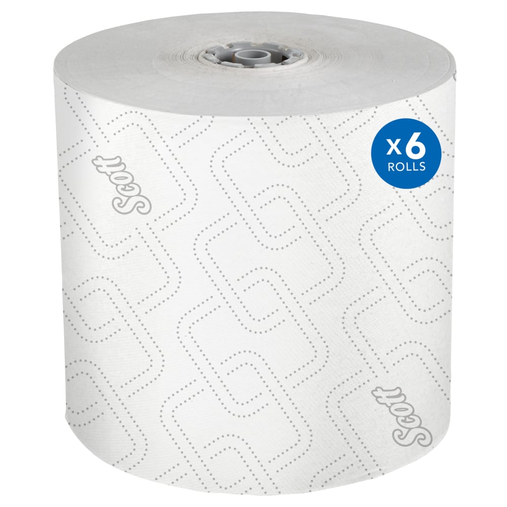 Essuie-mains en rouleau grande capacité Scott® Pro™ (25703), avec design rehaussé et technologie Absorbency Pockets™, pour les distributrices avec mandrin gris, blancs (1 150 pi/rouleau, 6 rouleaux/caisse, 6 900 pi/caisse) - 25703