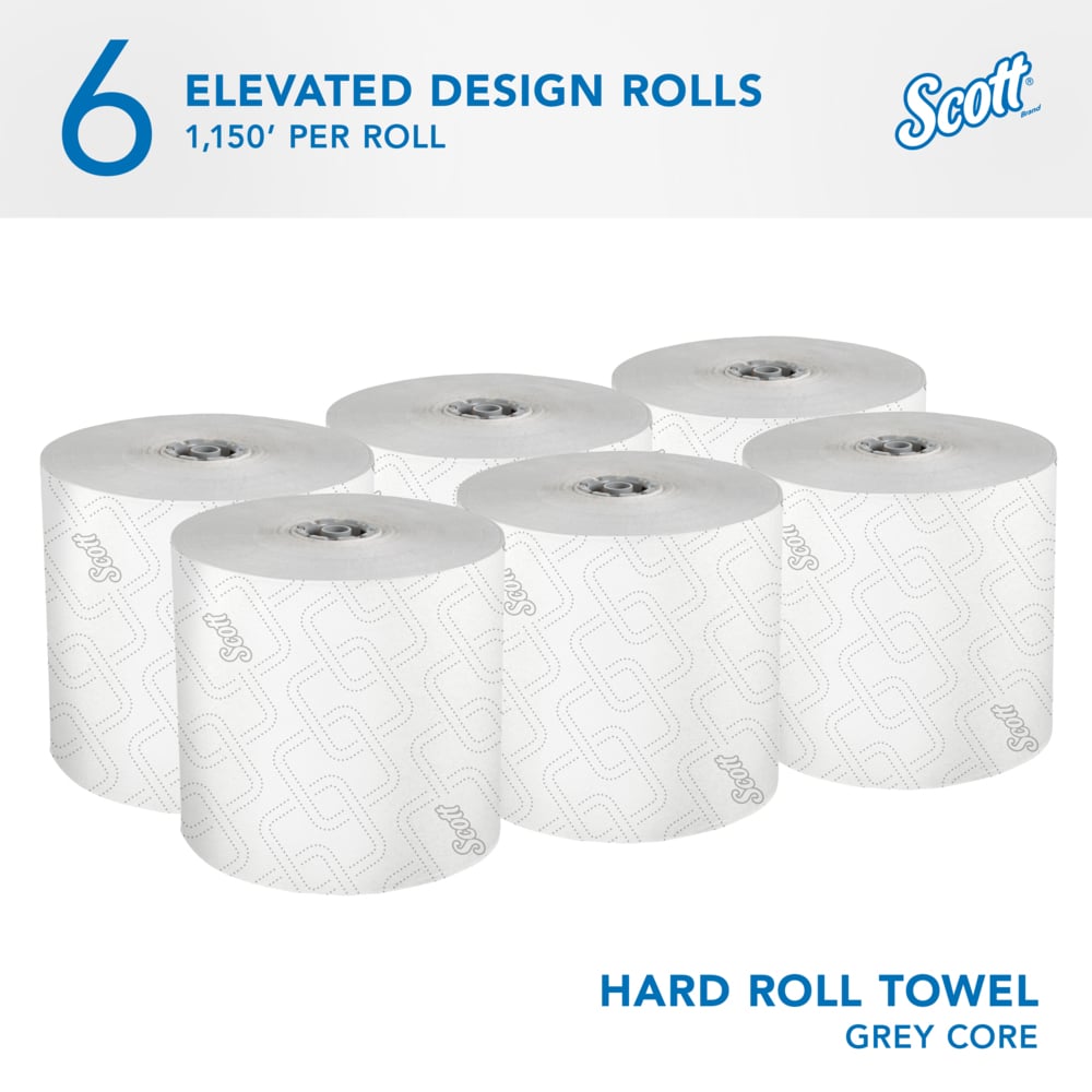 Scott® Pro™ High-Capacity Hard Roll Towels (25703), with Elevated Design and Absorbency Pockets™, for Grey Core Dispensers, White, (1,150'/Roll, 6 Rolls/Case, 6,900'/Case) - 25703