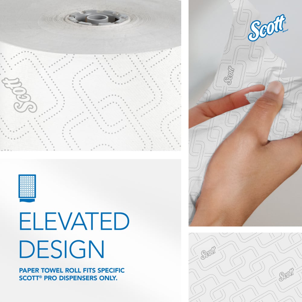 Scott® Pro™ High-Capacity Hard Roll Towels (25703), with Elevated Design and Absorbency Pockets™, for Grey Core Dispensers, White, (1,150'/Roll, 6 Rolls/Case, 6,900'/Case) - 25703