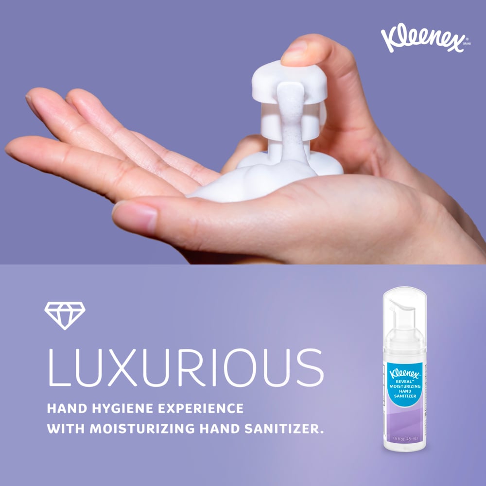 Kleenex® Reveal™ Ultra Moisturizing Foam Hand Sanitizer (34604), 1.5 oz. Clear, Unscented Pump Bottle, NSF E-3 Rated (24 Bottles/Case) - 34604