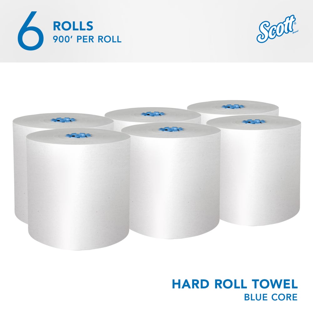 Scott® Pro™ Hard Roll Towels (43959), with Absorbency Pockets™, for Blue Core Dispensers, White, (900'/Roll, 6 Rolls/Case, 5,400'/Case) - 43959