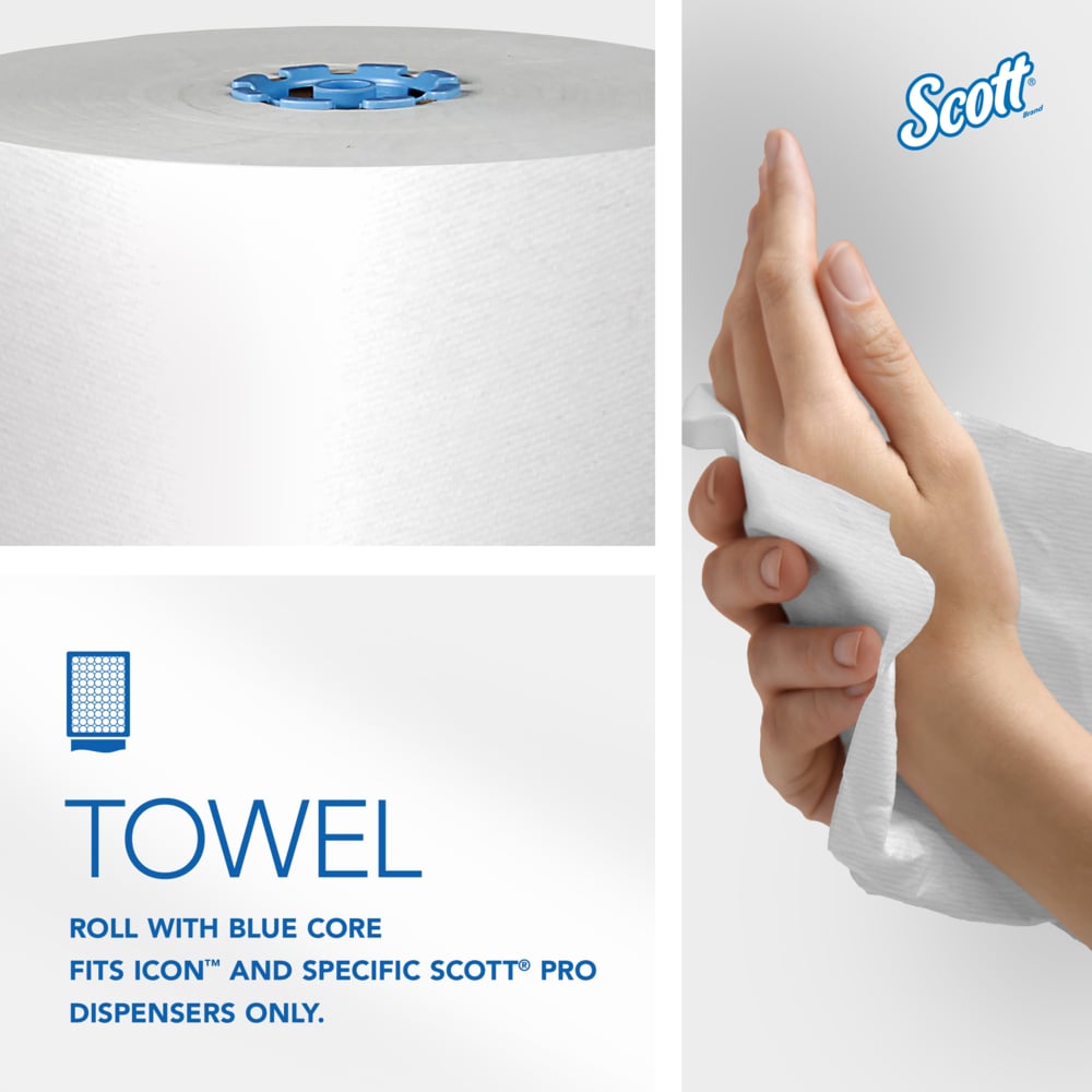 Scott® Pro™ Hard Roll Towels (43959), with Absorbency Pockets™, for Blue Core Dispensers, White, (900'/Roll, 6 Rolls/Case, 5,400'/Case) - 43959