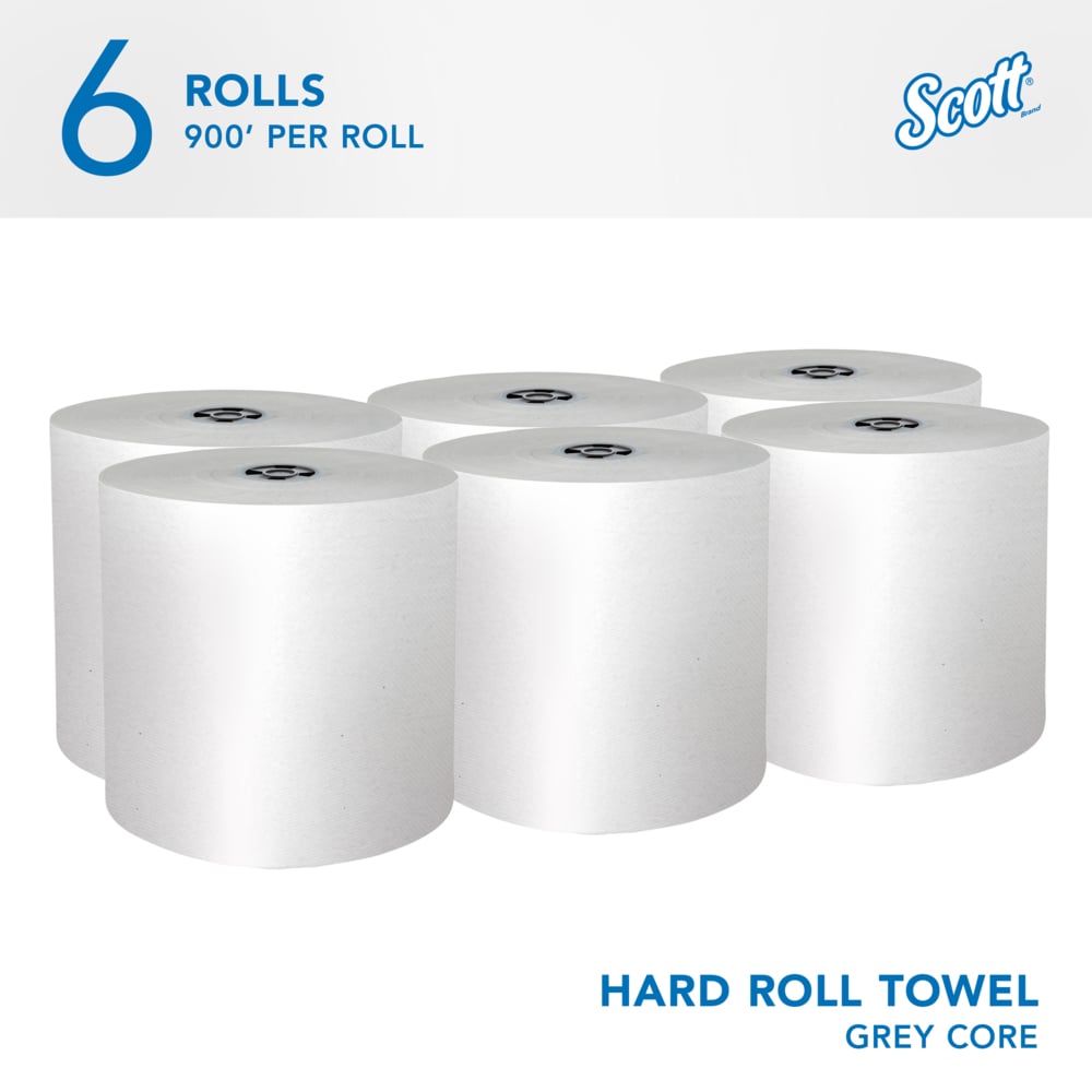 Scott® Pro™ Hard Roll Towels (43960), with Absorbency Pockets™, for Grey Core Dispensers, White, (900'/Roll, 6 Rolls/Case, 5,400'/Case) - 43960