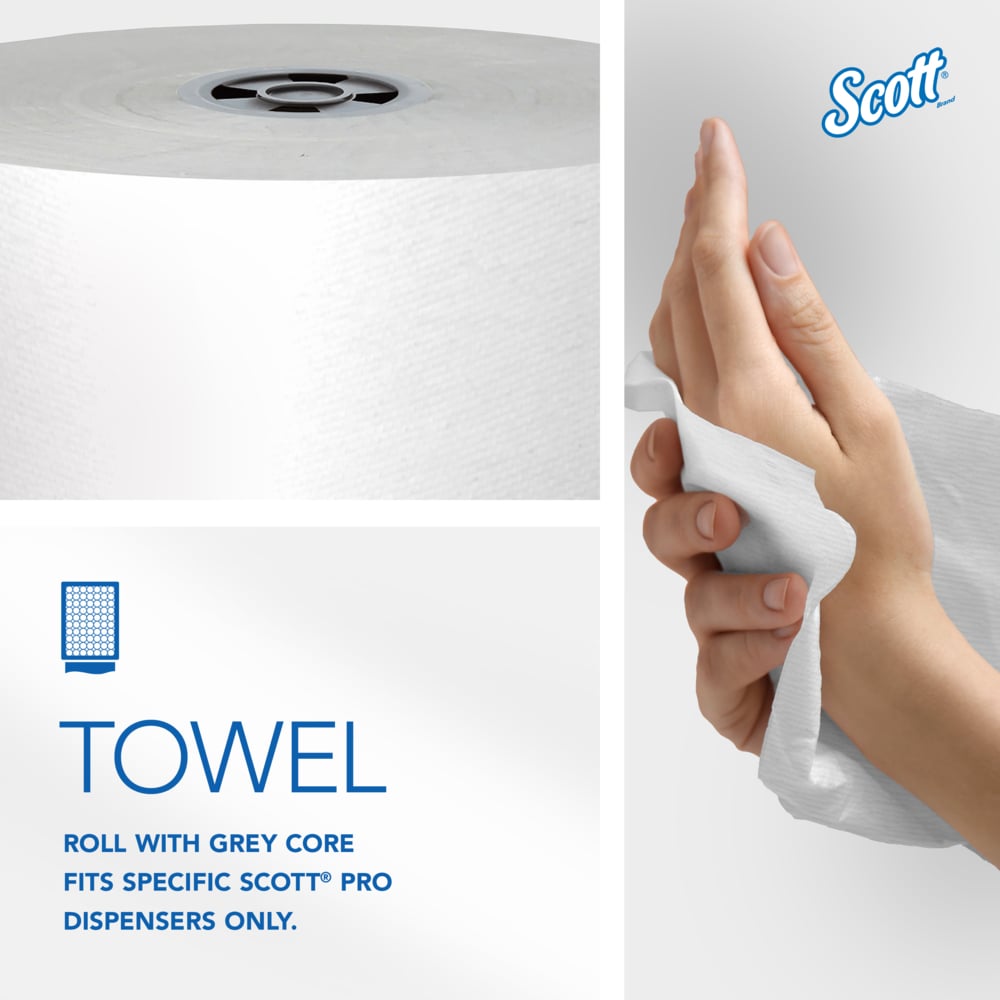 Scott® Pro™ Hard Roll Towels (43960), with Absorbency Pockets™, for Grey Core Dispensers, White, (900'/Roll, 6 Rolls/Case, 5,400'/Case) - 43960