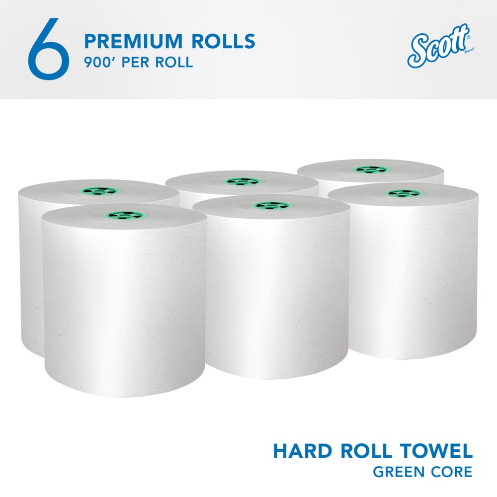 Scott® Pro™ Hard Roll Towels (43961), with Absorbency Pockets™, for Green Core Dispensers, White, (900'/Roll, 6 Rolls/Case, 5,400'/Case) - 43961