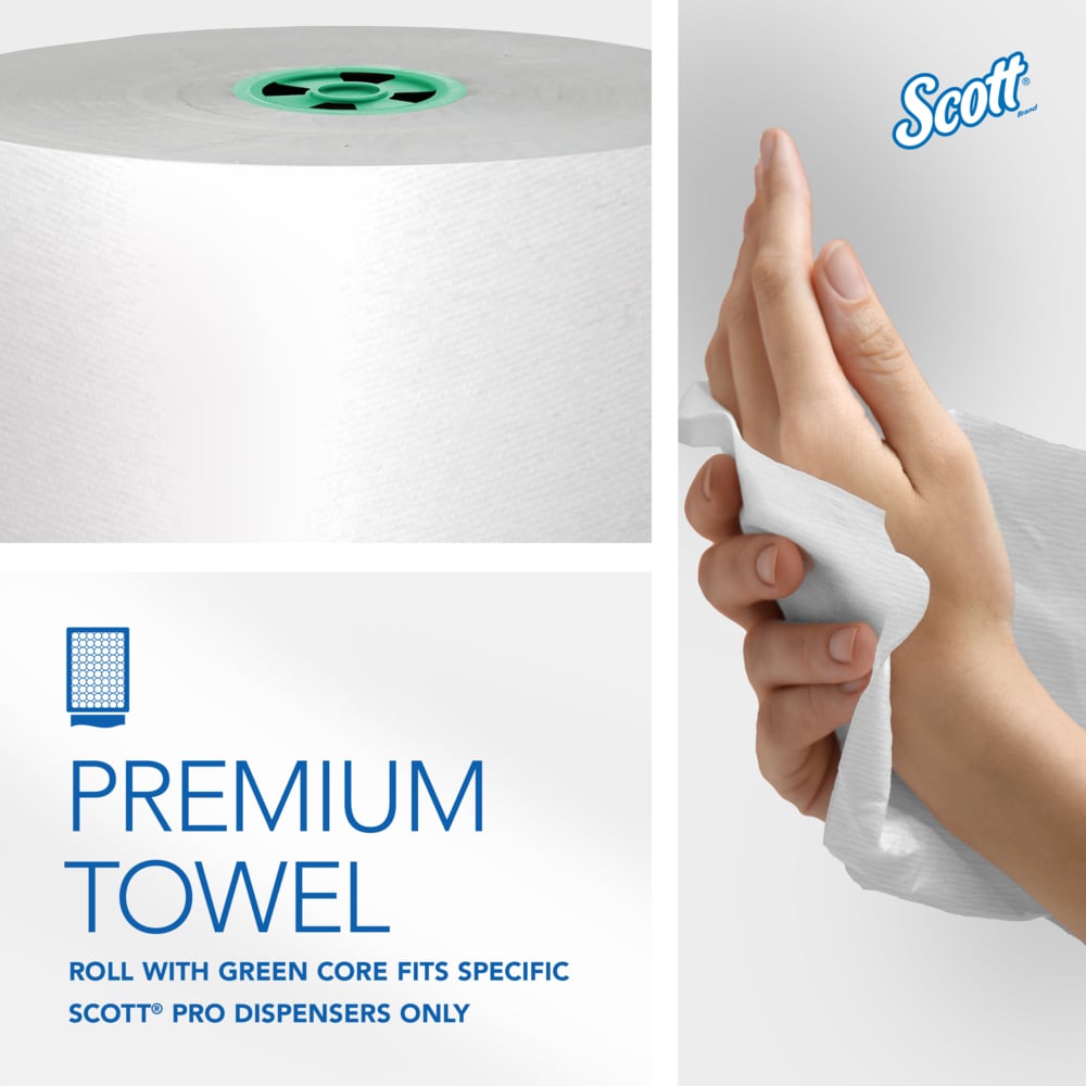 Scott® Pro™ Hard Roll Towels (43961), with Absorbency Pockets™, for Green Core Dispensers, White, (900'/Roll, 6 Rolls/Case, 5,400'/Case) - 43961