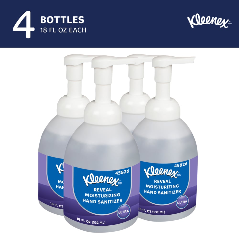 Kleenex® Reveal™ Ultra Moisturizing Foam Hand Sanitizer (45826), 18 oz. Clear, No Fragrance Added, Pump Bottle, NSF E-3 Rated (4 Bottles/Case) - 45826