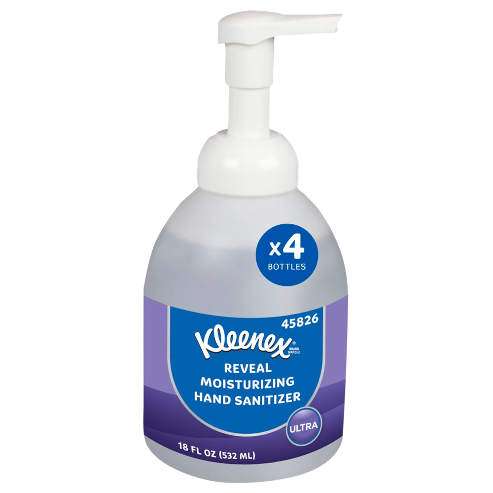 Kleenex® Reveal™ Ultra Moisturizing Foam Hand Sanitizer (45826), 18 oz. Clear, Unscented Pump Bottle, NSF E-3 Rated (4 Bottles/Case)