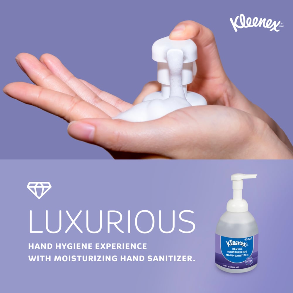 Kleenex® Reveal™ Ultra Moisturizing Foam Hand Sanitizer (45826), 18 oz. Clear, No Fragrance Added, Pump Bottle, NSF E-3 Rated (4 Bottles/Case) - 45826