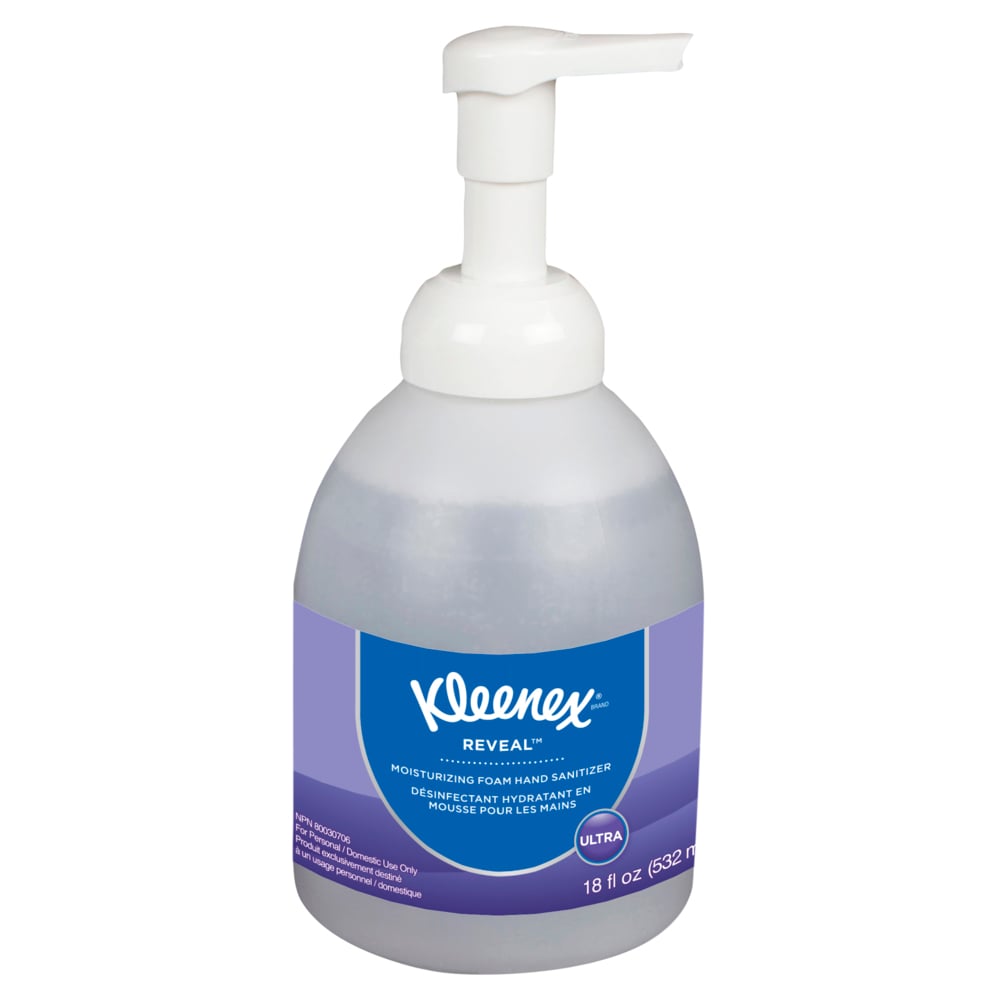 Désinfectant ultra hydratant en mousse pour les mains Kleenex® Reveal™ (45826), 0,05 L (18 oz), transparent, inodore, bouteille à pompe, certifié E-3 par la NSF (4 bouteilles/caisse) - 45826