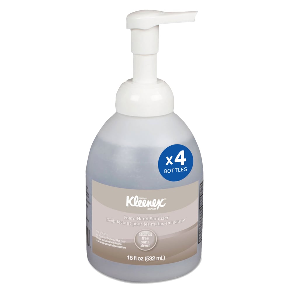 Kleenex® Foam Hand Sanitizer (45827), Alcohol Free, 18 oz. Clear, Unscented, Pump Bottle (4 Bottles/Case) - 45827