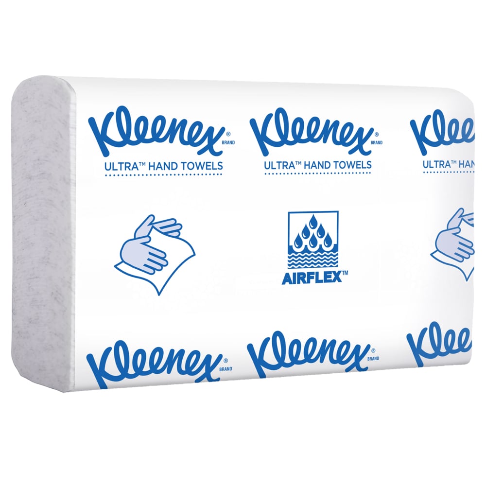 Essuie-mains à plis multiples Kleenex® Reveal™ (46321), 2 épaisseurs, pour la distributrice d’essuie-mains de comptoir Kleenex® Reveal™, feuilles de 19,05 cm x 23,88 cm (7,5 po x 9,4 po), blanches (150 feuilles/paquet, 16 paquets/caisse, 2 400 feuilles/caisse) - 46321