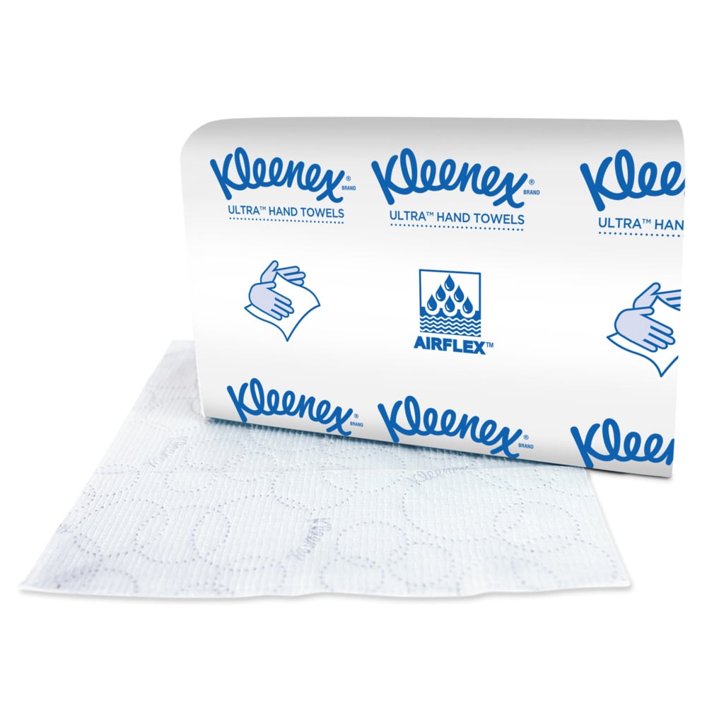 Essuie-mains à plis multiples Kleenex® Reveal™ (46321), 2 épaisseurs, pour la distributrice d’essuie-mains de comptoir Kleenex® Reveal™, feuilles de 19,05 cm x 23,88 cm (7,5 po x 9,4 po), blanches (150 feuilles/paquet, 16 paquets/caisse, 2 400 feuilles/caisse) - 46321