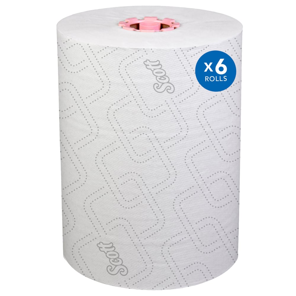 Essuie-mains en rouleau Scott® Pro™ Slimroll™ (47032), avec technologie Absorbency Pockets™, pour les distributrices avec mandrin rose, blancs (580 pi/rouleau, 6 rouleaux/caisse, 3 480 pi/caisse) - 47032