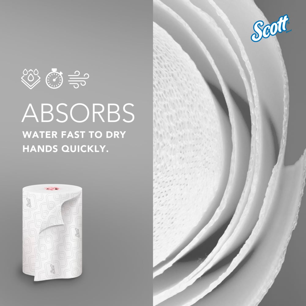 Scott® Pro™ Slimroll™ Hard Roll Towels (47032), with Absorbency Pockets™, for Pink Core Dispensers, White, (580'/Roll, 6 Rolls/Case, 3,480'/Case) - 47032