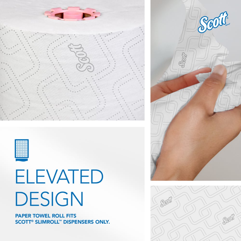 Scott® Pro™ Slimroll™ Hard Roll Towels (47032), with Absorbency Pockets™, for Pink Core Dispensers, White, (580'/Roll, 6 Rolls/Case, 3,480'/Case) - 47032