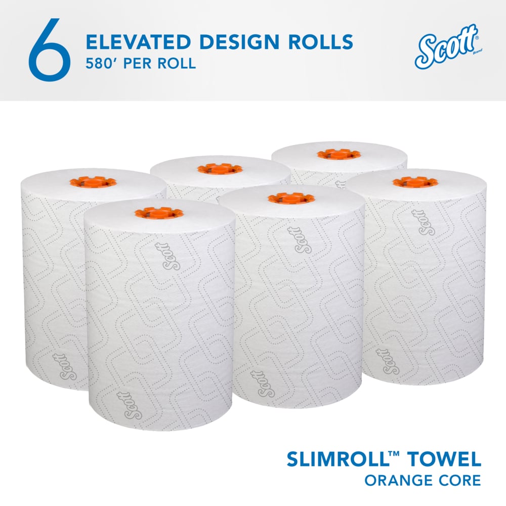 Scott® Pro™ Slimroll™ Hard Roll Towels (47035), with Absorbency Pockets™, for Orange Core Dispensers, White, (580'/Roll, 6 Rolls/Case, 3,480'/Case) - 47035