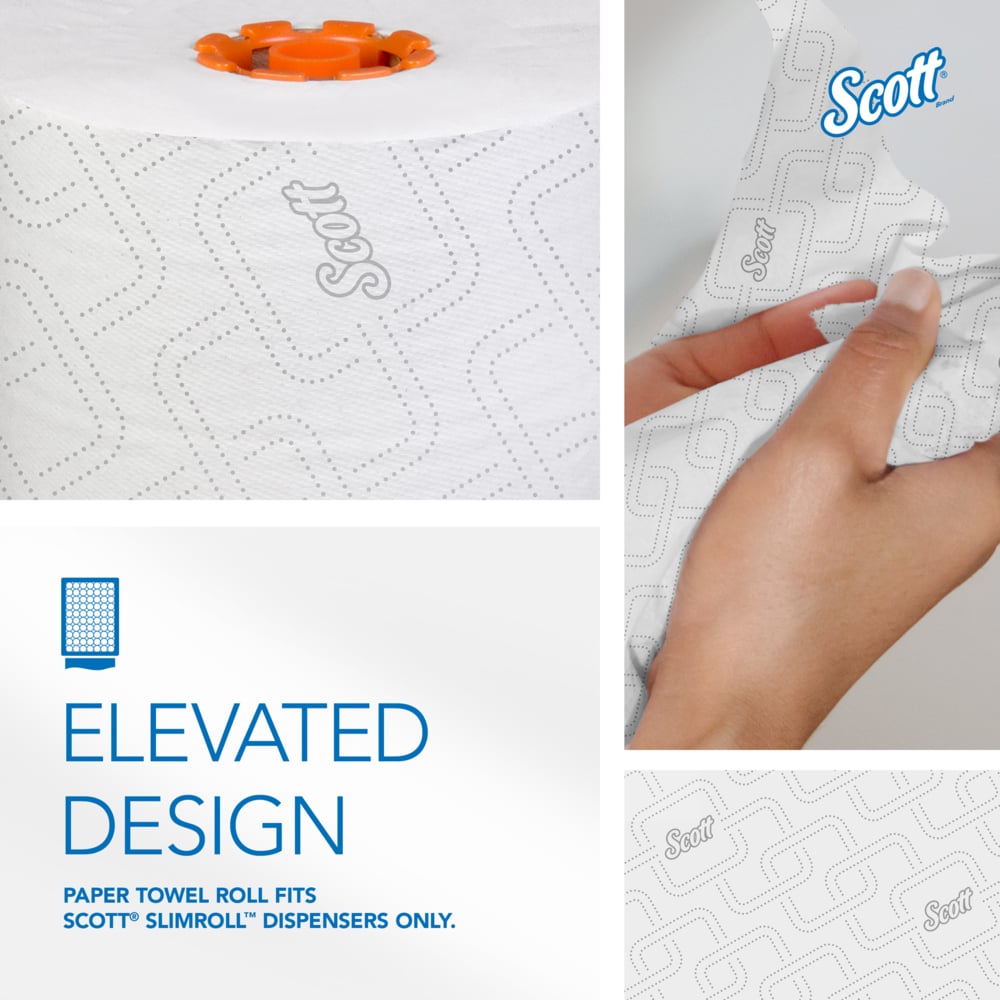 Scott® Pro™ Slimroll™ Hard Roll Towels (47035), with Absorbency Pockets™, for Orange Core Dispensers, White, (580'/Roll, 6 Rolls/Case, 3,480'/Case) - 47035