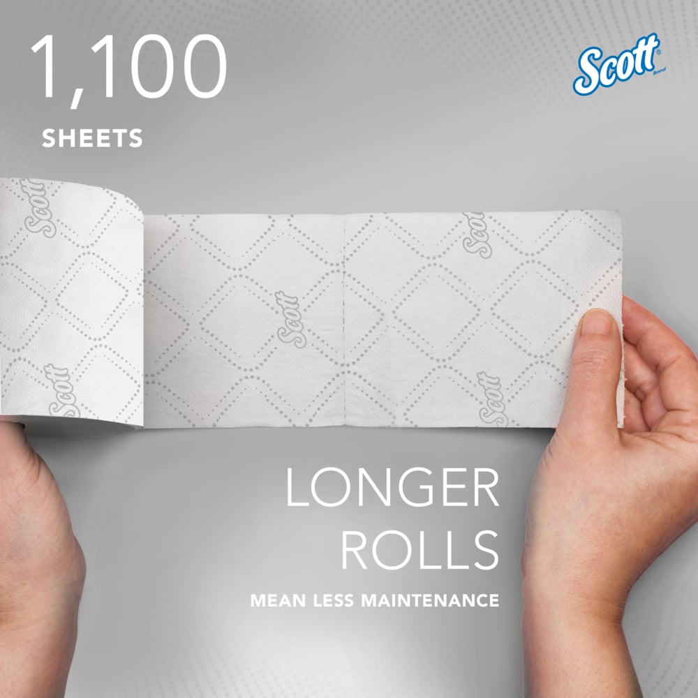 Scott® Pro™ Paper Core High-Capacity Standard Roll Toilet Paper (47305), with Elevated Design, 2-Ply, White (1,100 Sheets/Roll, 36 Rolls/Case, 39,600 Sheets/Case) - 47305